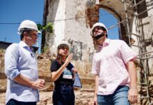 Túlio Gadêlha vistoria obras na Fábrica Tacaruna ao lado da governadora Raquel Lyra